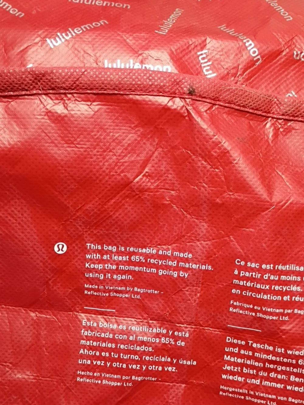 EUC Lululemon Red And Silver Reusable Shopping Tote Bag Jumbo XL Extra Large